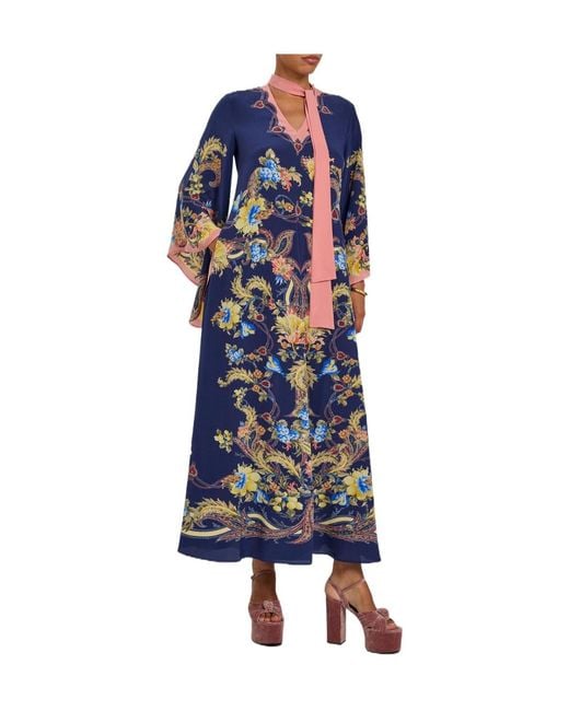 Etro Blue Printed Scarf-Effect Silk Maxi Dress