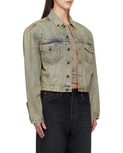 Entire studios Green Shrunken Buttoned Distressed Denim Jacket for men