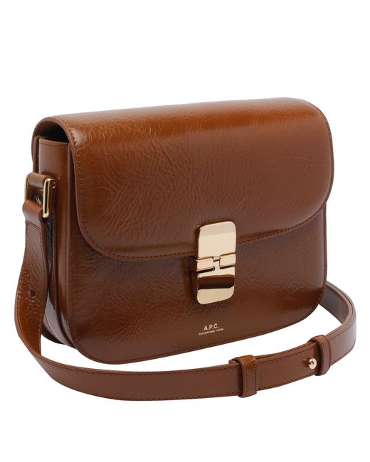 A.P.C. Brown Grace Small Foldover Top Crossbody Bag