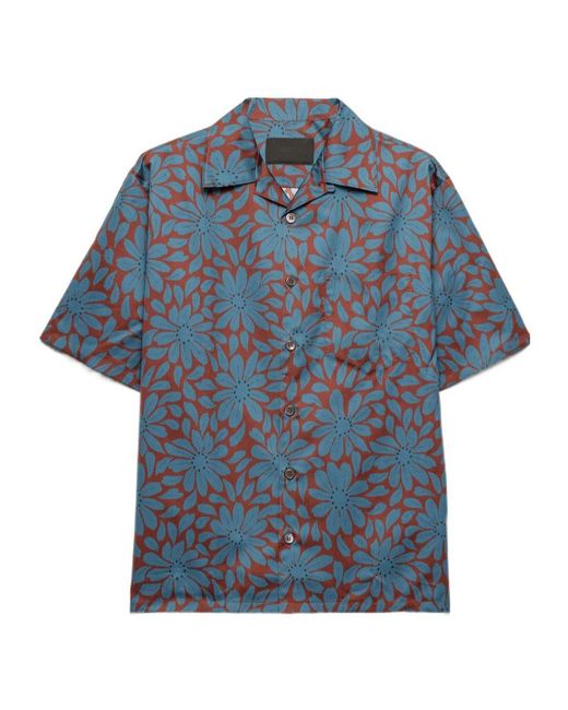 Prada Blue Short-Sleeved Cotton-Blend Shirt for men