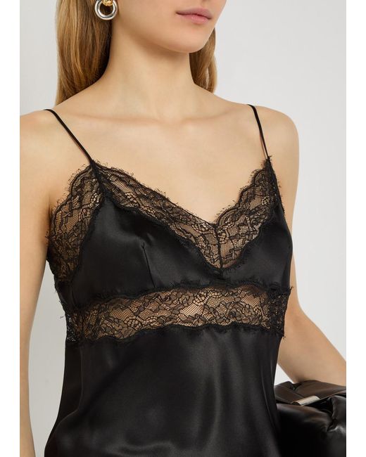 Nili Lotan Black Felicie Lace-Trim Silk Cami Top