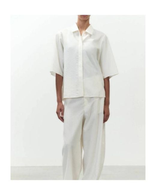 Alysi White Cropped Silk Boxy Shirt