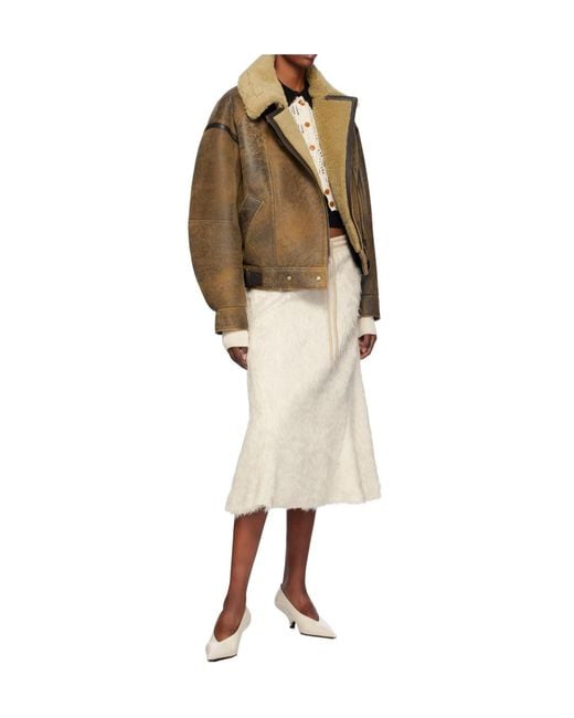 OPEN YY Natural Faux-Fur Midi Skirt