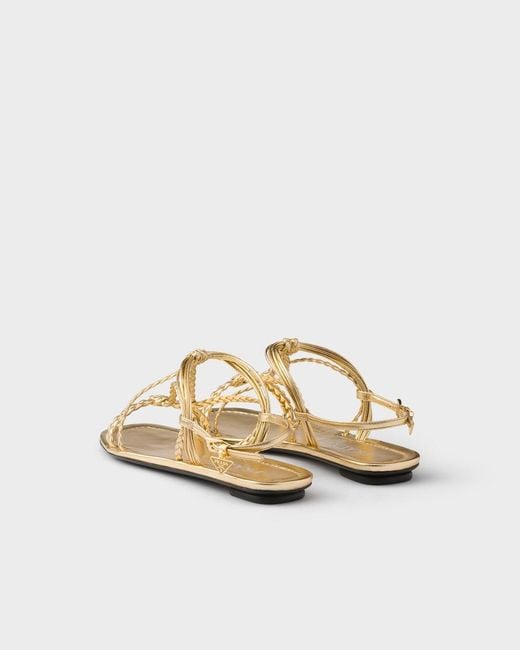Prada Metallic Braided-Strap Flat Sandals