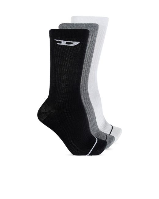 DIESEL Black Logo-Intarsia Socks (Pack Of Three) for men