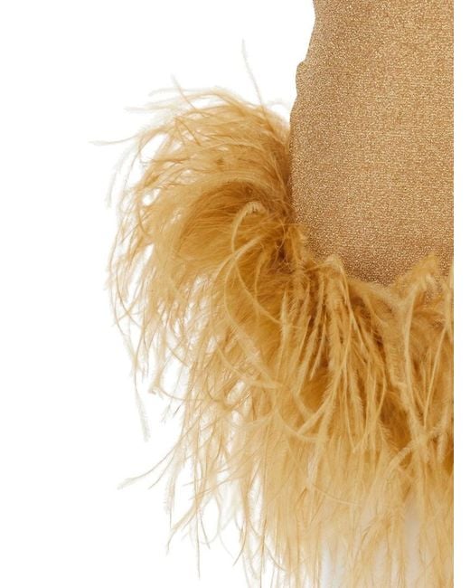 Oseree Natural Oséree Lumiere Feather-Trim Mini Dress