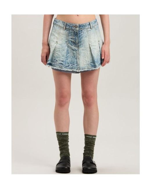 Palm Angels Blue Palms-Jacquard Pleated Mini Skirt