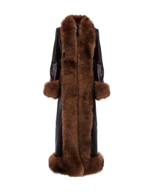Chloé Brown Shearling-Trimmed Leather Coat
