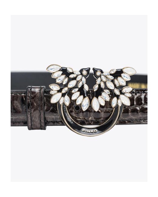 Pinko White Galleria Thin 2Cm Croc-Print Belt With Love Birds Buckle