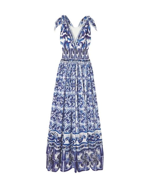 Dolce & Gabbana Blue Graphic-Print Sleeveless Dress