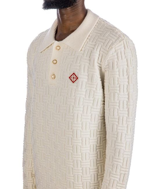 Casablanca White Column Knit Polo Shirt for men