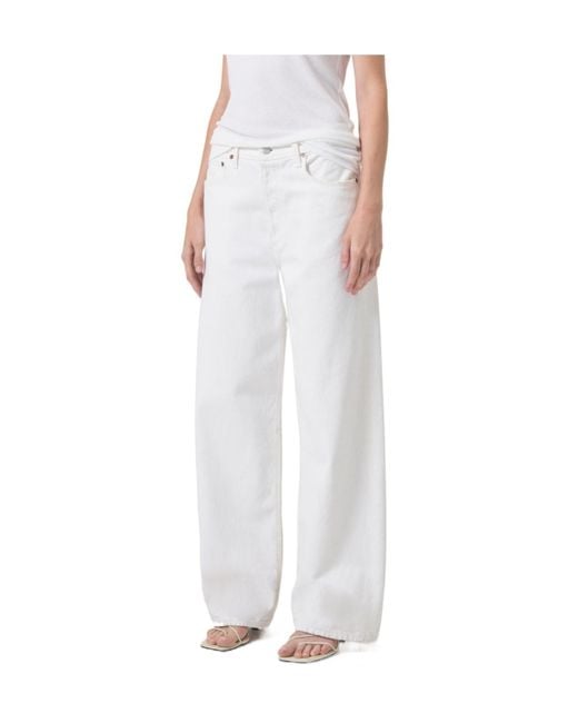 Agolde White Low Slung Baggy Wide Leg Jeans