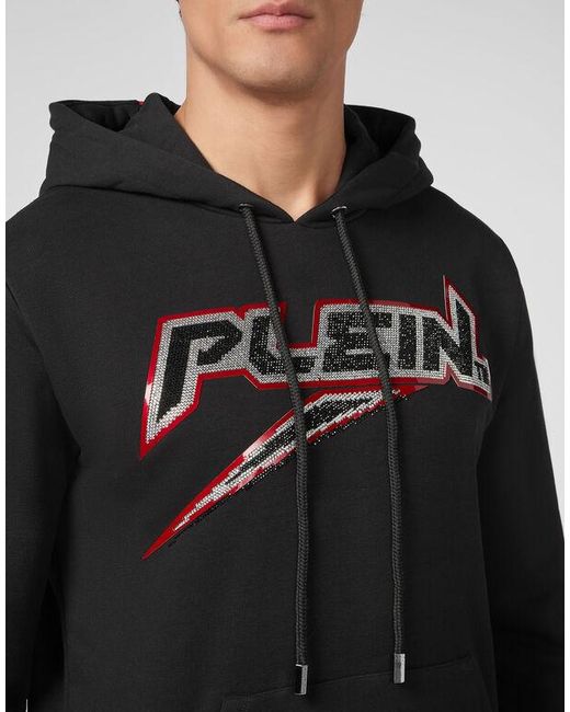 Philipp Plein Black Logo Details Hooded Hoodie for men