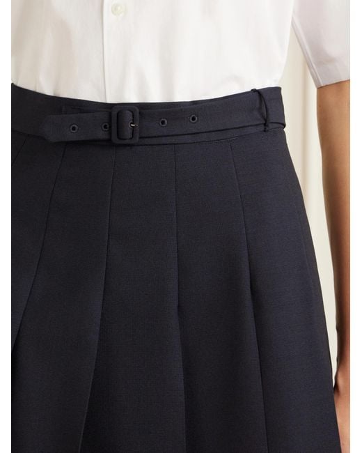 Auralee Blue Hopsack Pleated Skirt