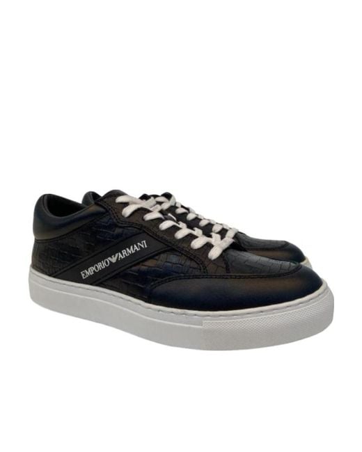 Emporio Armani Black Strap-Up Casual Sneakers for men