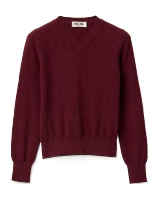 Miu Miu Red V-Neck Wool Cardigan