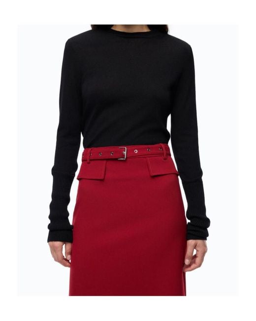 Pinko Black Wool Ribbed-Cuff Sweater