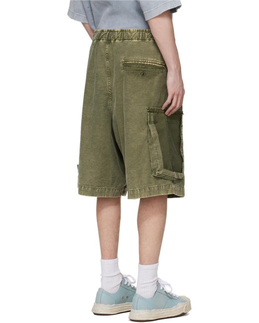 Maison Mihara Yasuhiro Green Damage Cargo Shorts for men