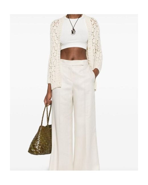 Fabiana Filippi Natural Open-Knit V-Neck Cardigan