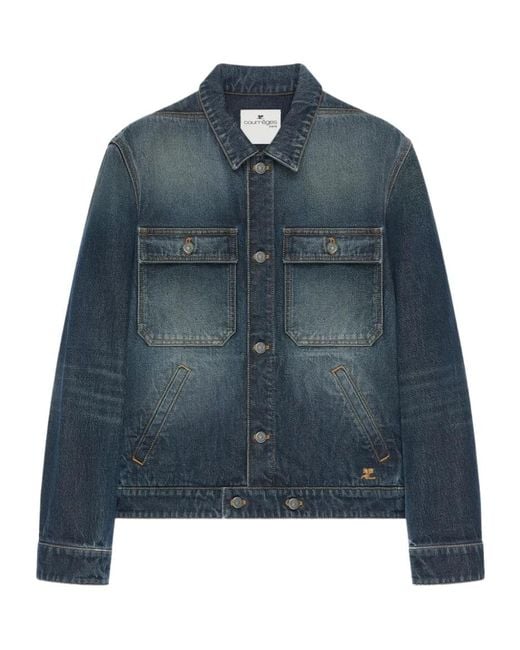 Courreges Blue Logo-Embroidered Faded-Effect Denim Jacket for men