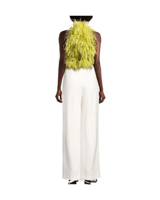 Max Mara White Solid Color Wide-Leg Trousers