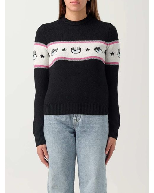 Chiara Ferragni Black Eyelike-Motif Intarsia-Knit Jumper