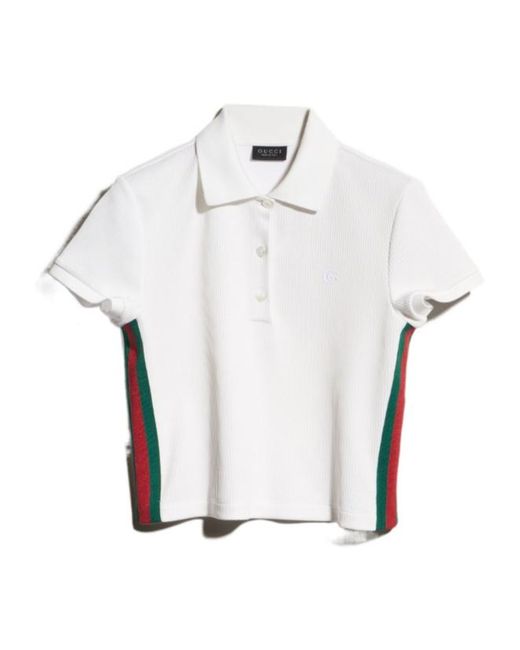 Gucci White Web Detailed Ribbed Jersey Polo Shirt
