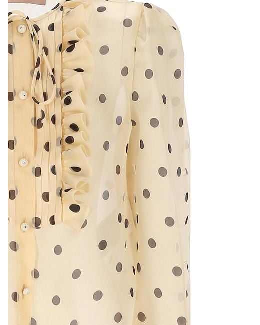 Valentino Natural Polka Dot-Printed Puff-Sleeved Blouse