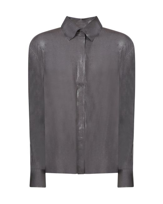 Norma Kamali Gray Metallic Detailed Long-Sleeve Shirt