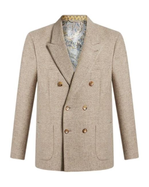 Etro Natural Double-Breasted Blazer With Pegaso Buttons for men