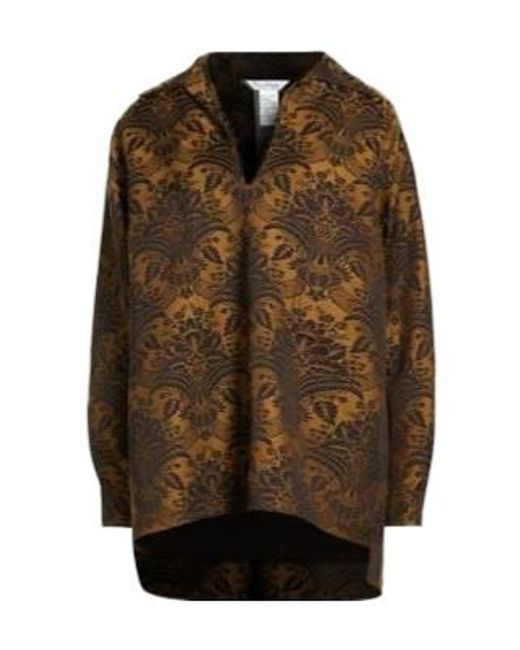 Max Mara Brown Print Collared V-Neck Long-Sleeve Top