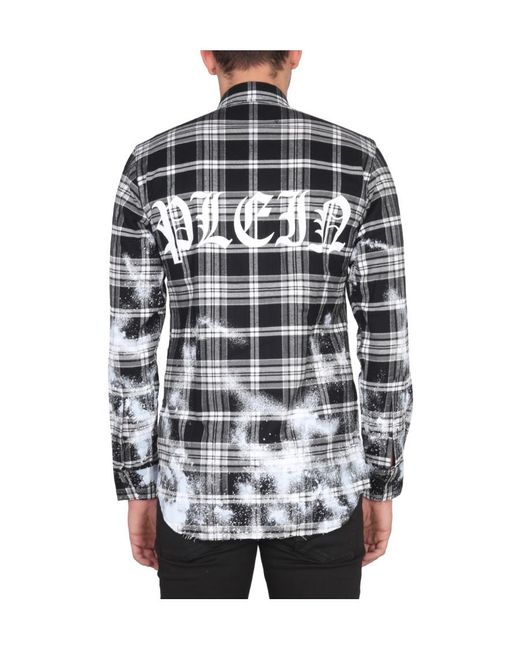 Philipp Plein Gray Gothic Plein Checked Cotton Shirt for men