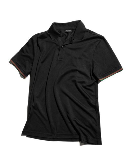 Gucci Black Silk Jersey Polo Shirt With Web for men