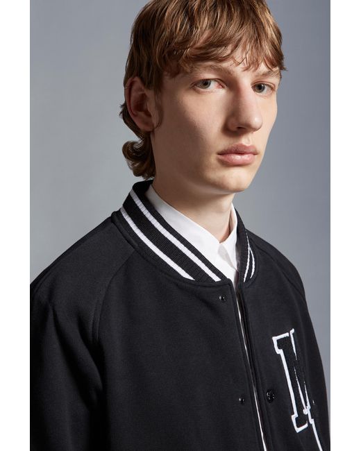 Moncler Black Varsity Fleece Cardigan for men