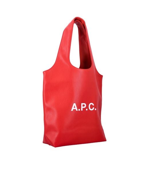 A.P.C. Red Ninon Small Logo Tote Bag