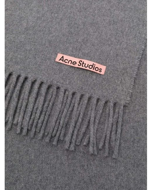 Acne Gray Logo Patch Fringed Scarf