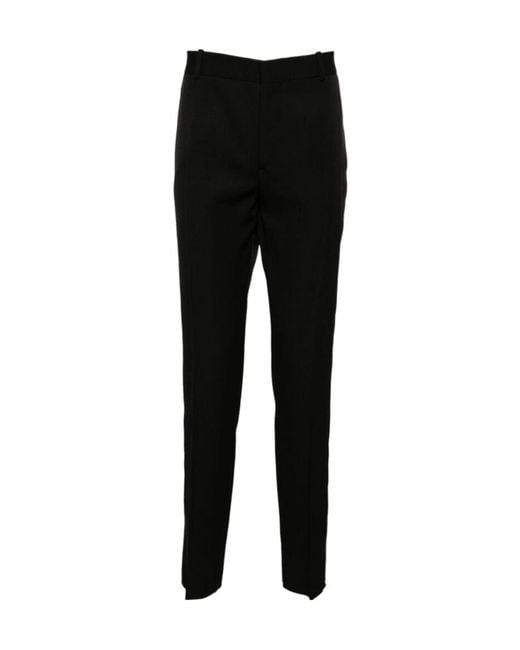 McQueen Black Low-Rise Satin-Trim Tailored Trousers for men