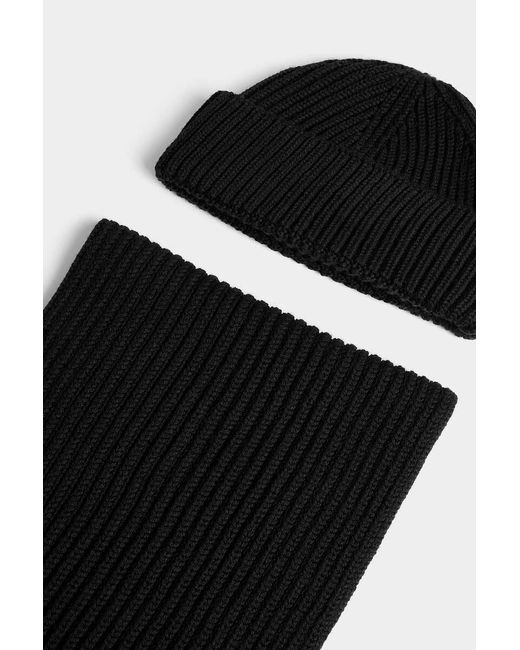 DSquared² Black Logo Tag Ribbed-Knit Beanie Scarf Set for men