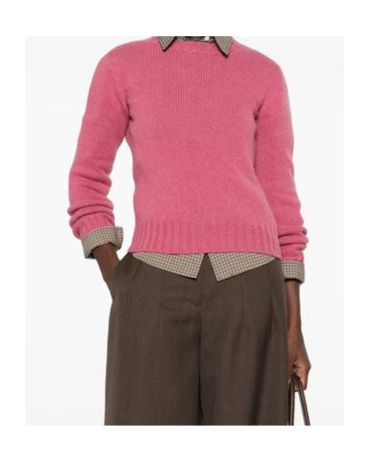 Aragona Pink Ribbed-Knit Crew-Neck Sweater
