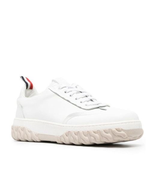 Thom Browne White Field Lace-Up Sneakers for men