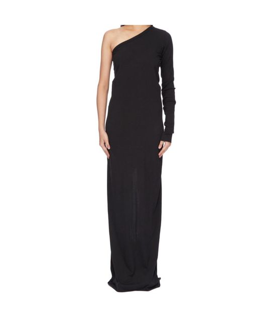Rick Owens Black One-Shoulder Maxi Dress