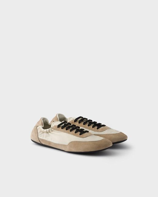 Prada White Two-Toned Collapse Sneakers
