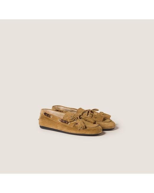 Miu Miu Brown Tassel-Detailed Slip-On Loafers