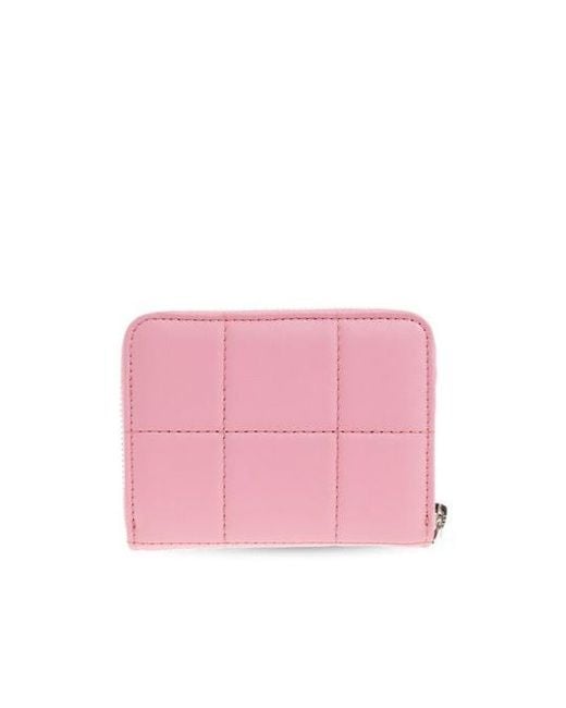 DSquared² Pink Logo Plaque Zip-Around Quilted Wallet