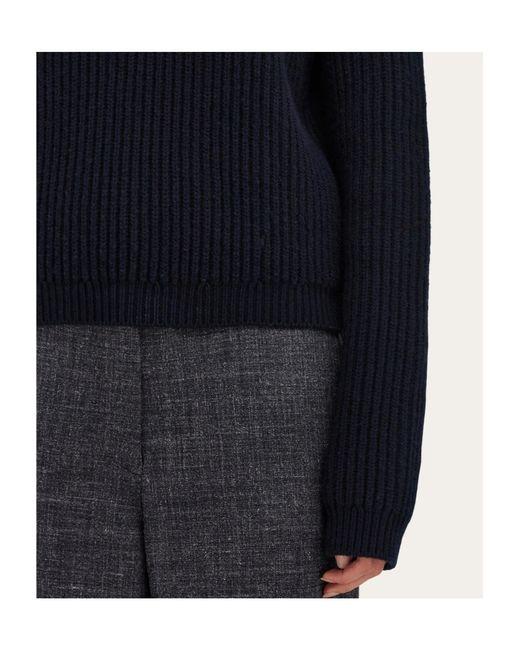 Ferragamo Blue Knitted Sweater With Gancini Button Detail