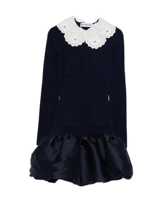 Self-Portrait Blue Knitted Taffeta Mini Dress