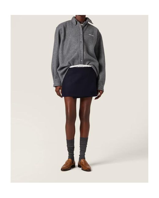 Miu Miu Gray Logo-Embroidered Oversized Poplin Shirt