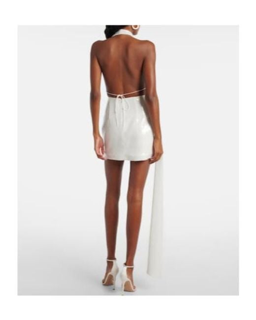 Alex Perry White Bridal Sequined Open-Back Minidress