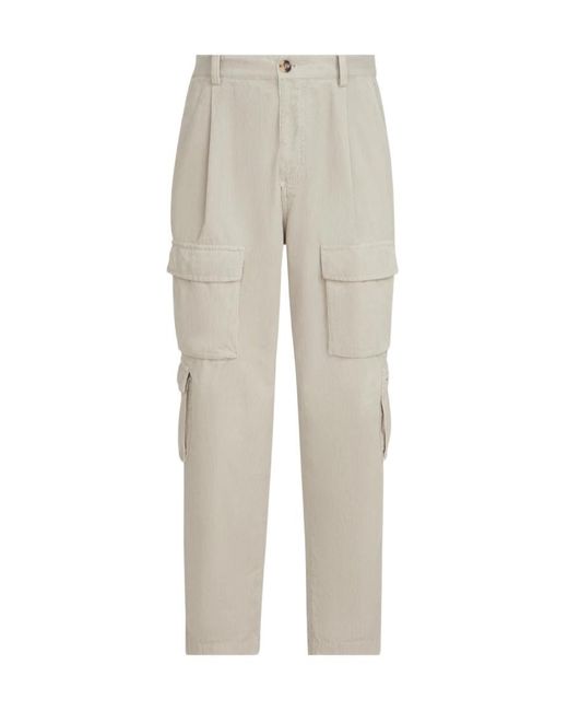 Brunello Cucinelli Gray Corduroy Cargo Pants for men