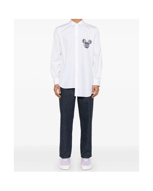 Comme des Garçons White Classic Shirt With Plaid Mickey Mouse Patch for men